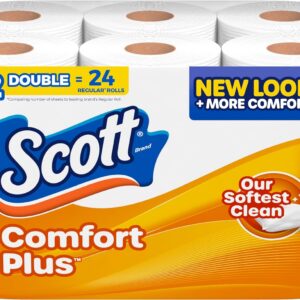 Scott ComfortPlus Toilet Paper, 12 Double Rolls, 231 Sheets per Roll, Septic-Safe, 1-Ply Toilet Tissue